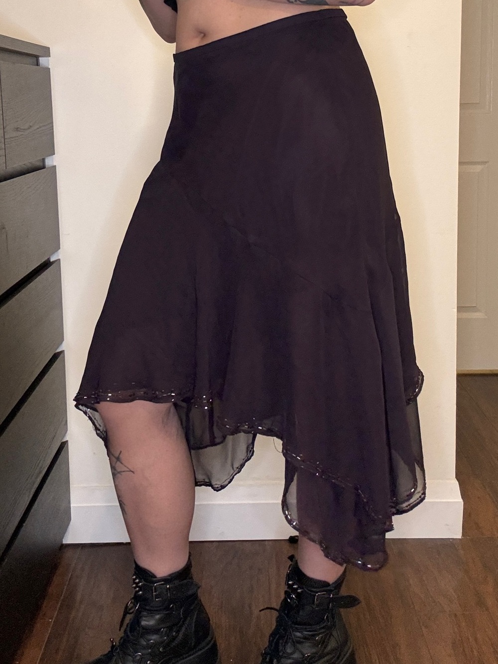 Dark Purple Asymmetric Fairycore Midi Skirt